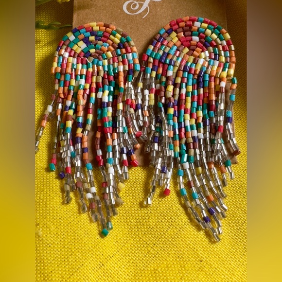 Plunder Red and Pink Statement Earrings with Fringe - Picture 4 of 6